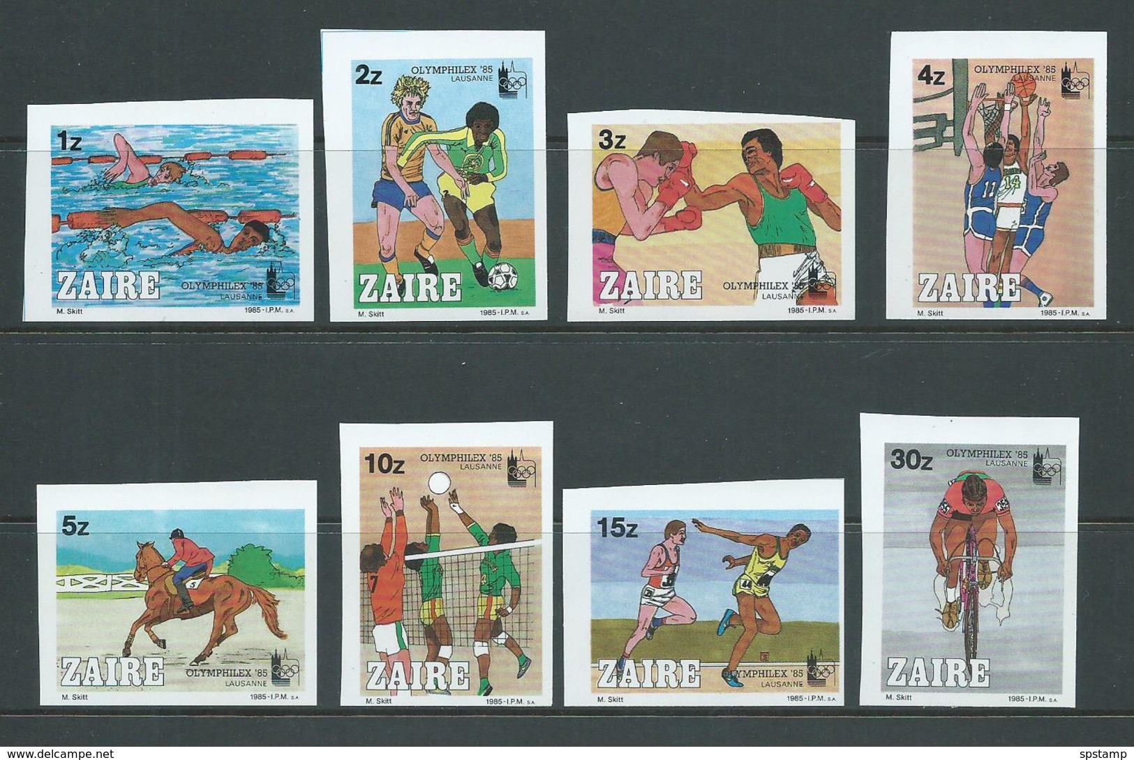 Zaire 1985 Lausanne Olymphilex Imperforate Set Of 8 MNH - Africa (Other)