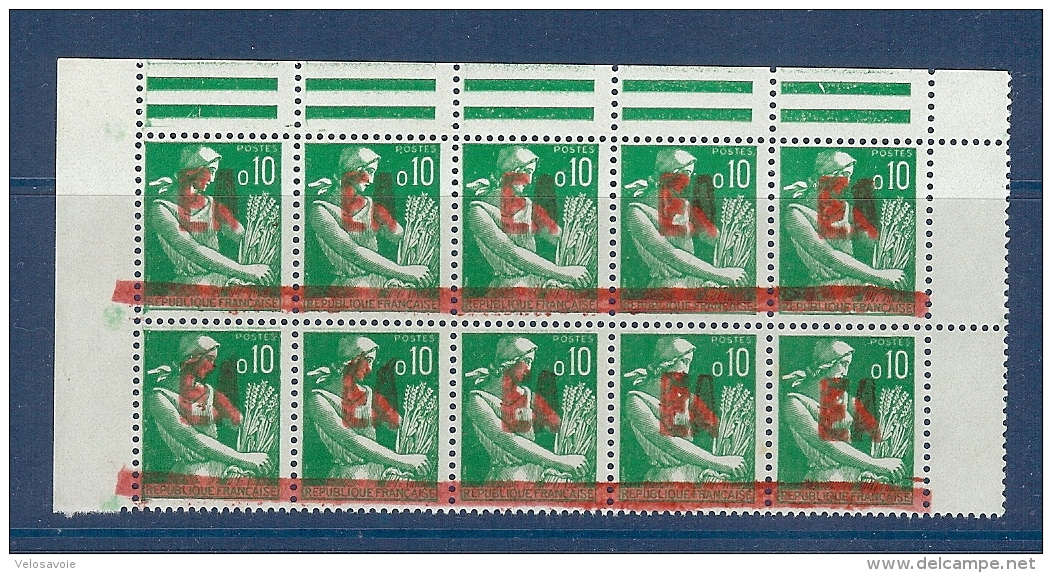 ALGERIE MOISSONNEUSE 0,10 VERT SURCHARGE EA ROUGE A LA MAIN EN BLOC DE 10 ** - Algérie (1962-...)