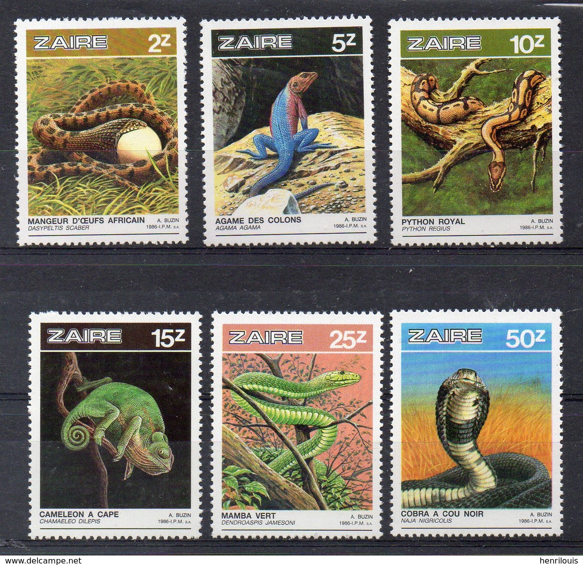 ZAIRE  Timbres Neufs ** De 1987   ( Ref 491C )  Animaux - Reptiles - Neufs