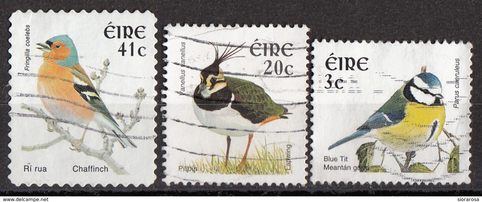 1361 Irlanda 1997... Birds Uccelli Chaffinch Cinciarella Fringuello Blue Tit Lapwing Pavoncella Ireland Eire Used - Sparrows