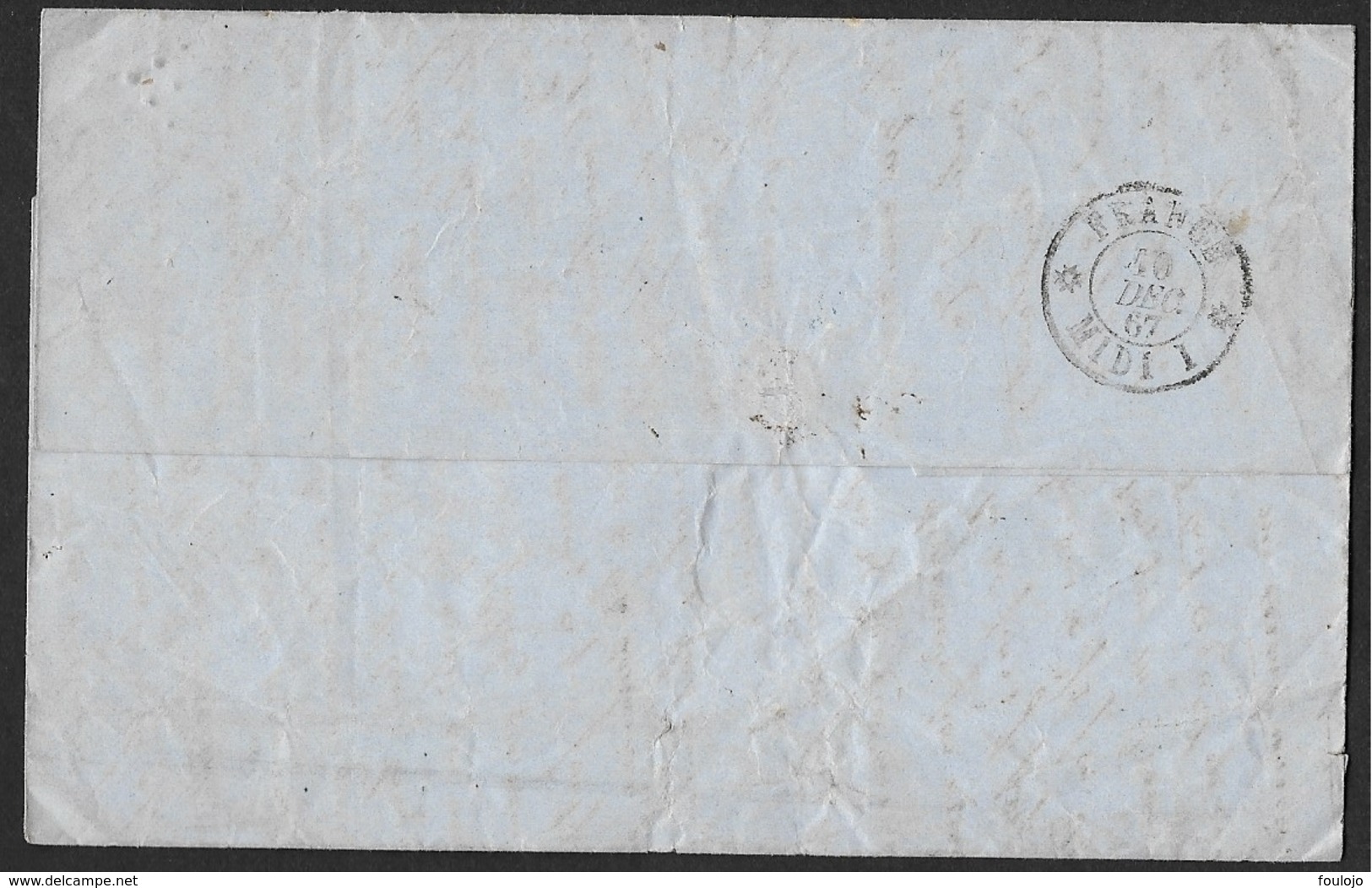 19 Sur Lettre Obl. LP ? CàD Nord 1 (AN) Le 1 Dec 1867 + Petit Cachet PD Encadré (lot 849) - 1865-1866 Profil Gauche