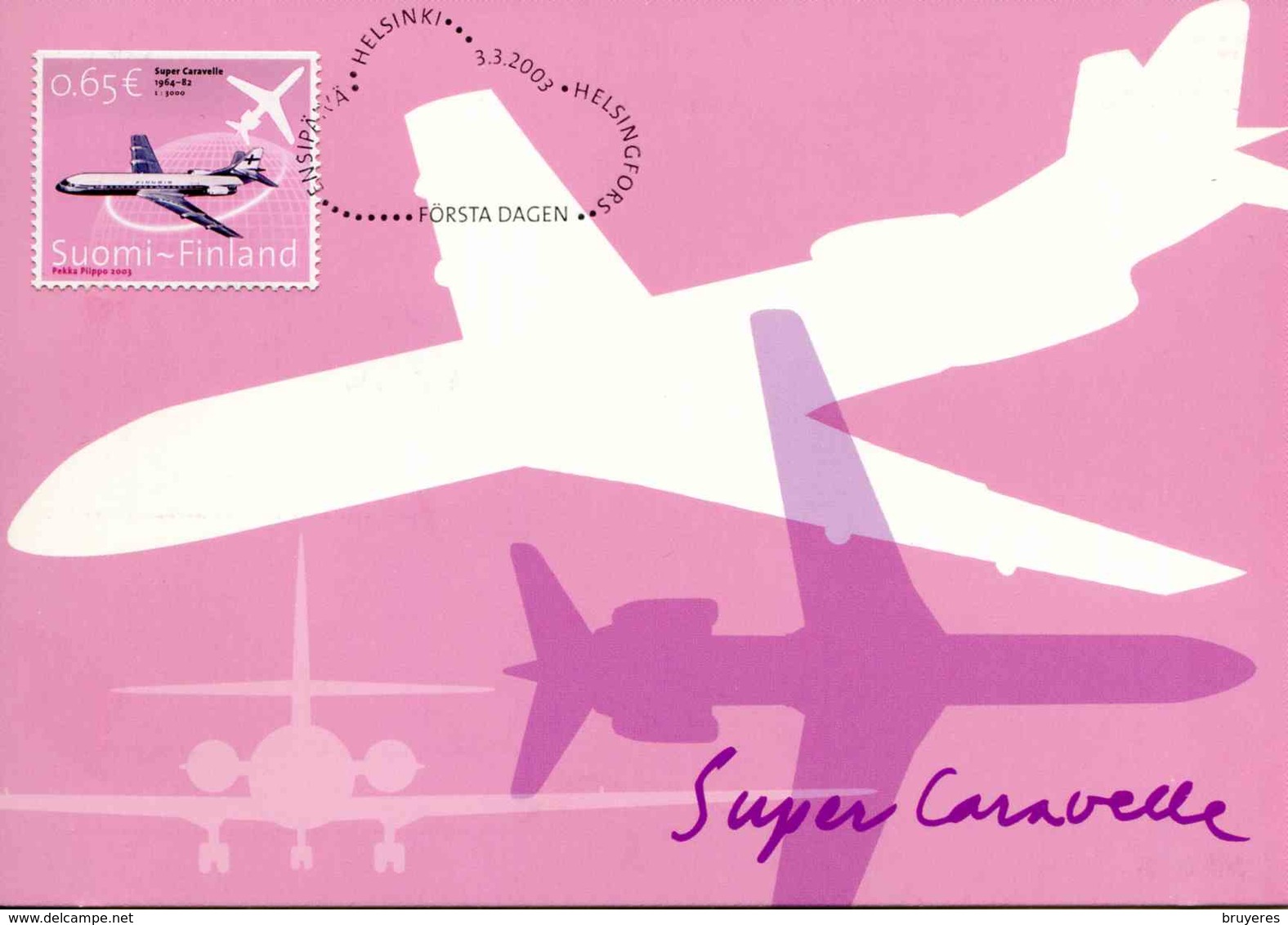 Entier Postal De Finlande De 2003 Sur CP Avec Timbre Et Illust. "Super Caravelle Et Silhouettes" - Flugzeuge