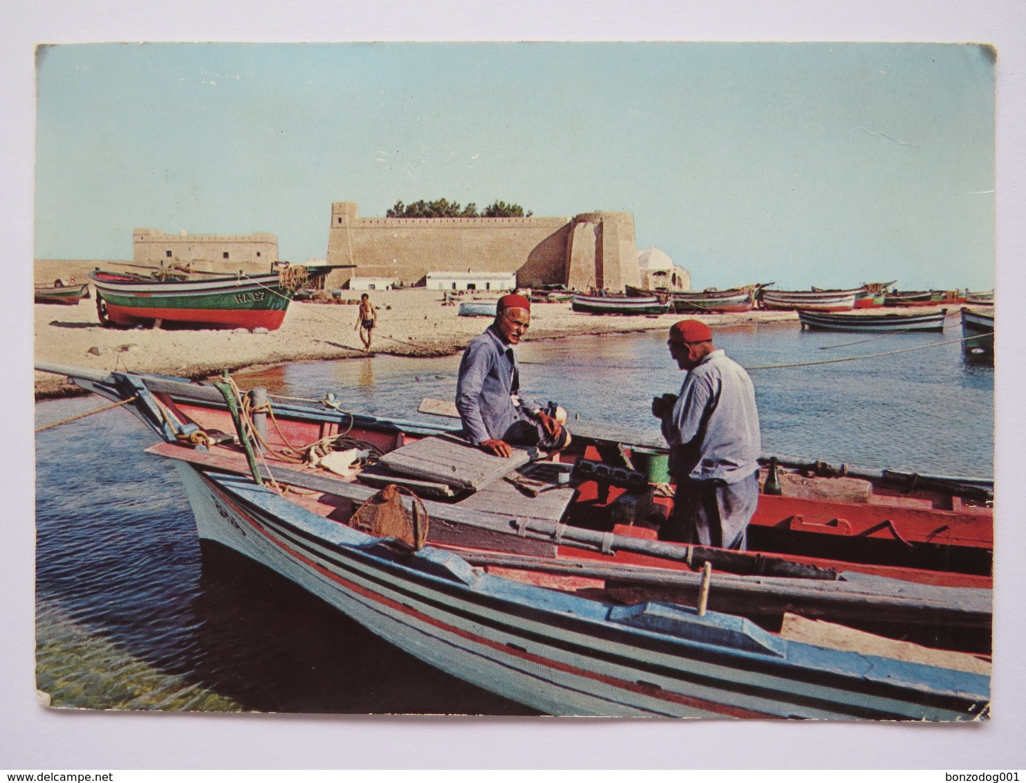 LA KASBAH, FORT, HAMMAMET. FISHERMEN, BOATS. #2. POSTED 1972 - Tunisia