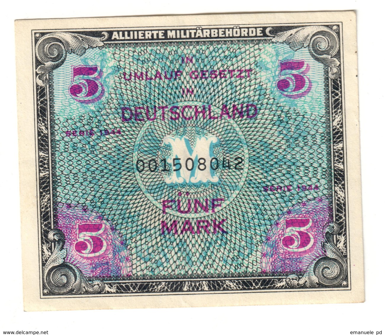 Germany Allied Military Occupation 5 Mark 1944 AUNC- - 5 Mark