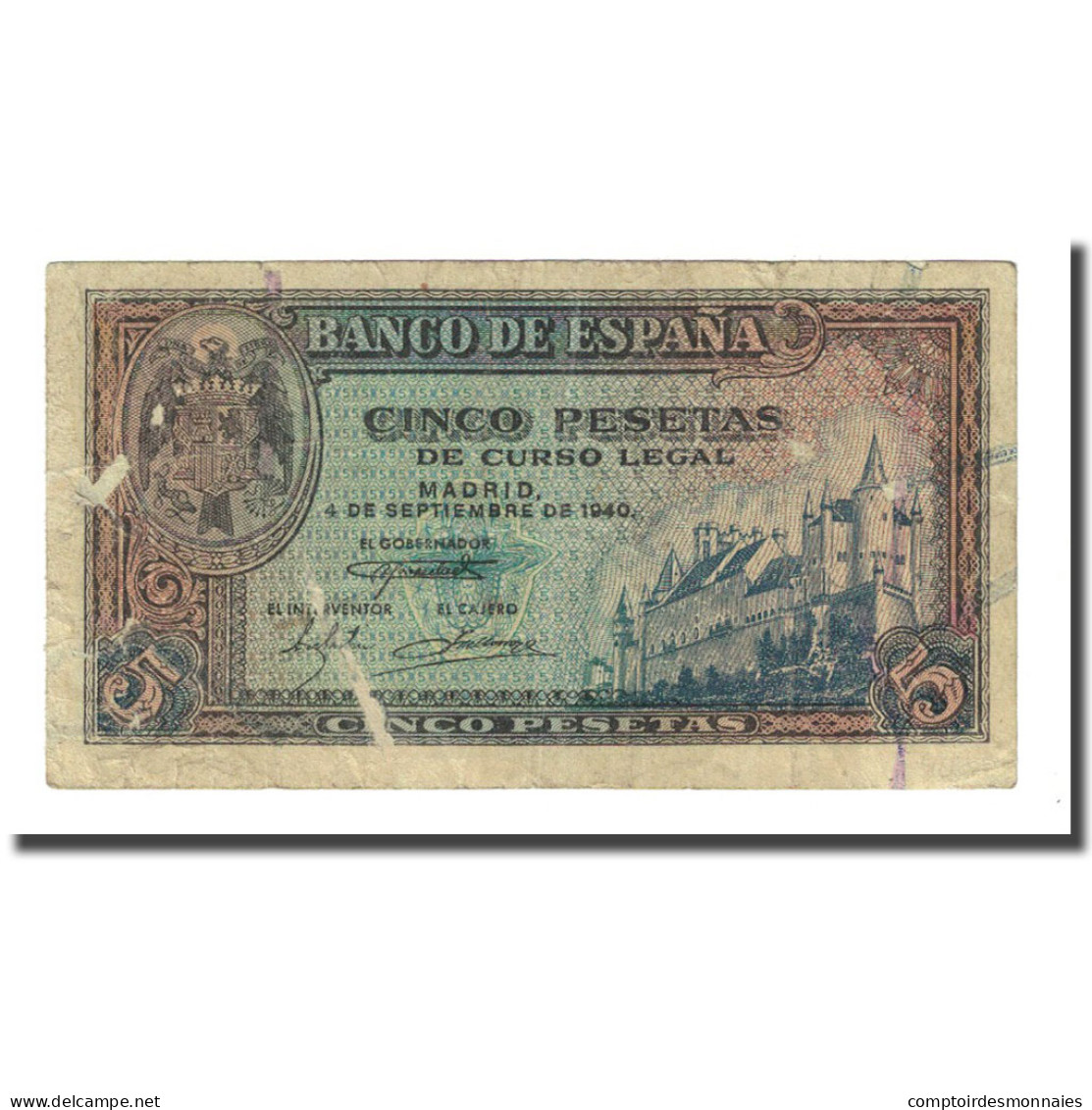 Billet, Espagne, 5 Pesetas, 1940-09-04, KM:123a, TB - 5 Pesetas