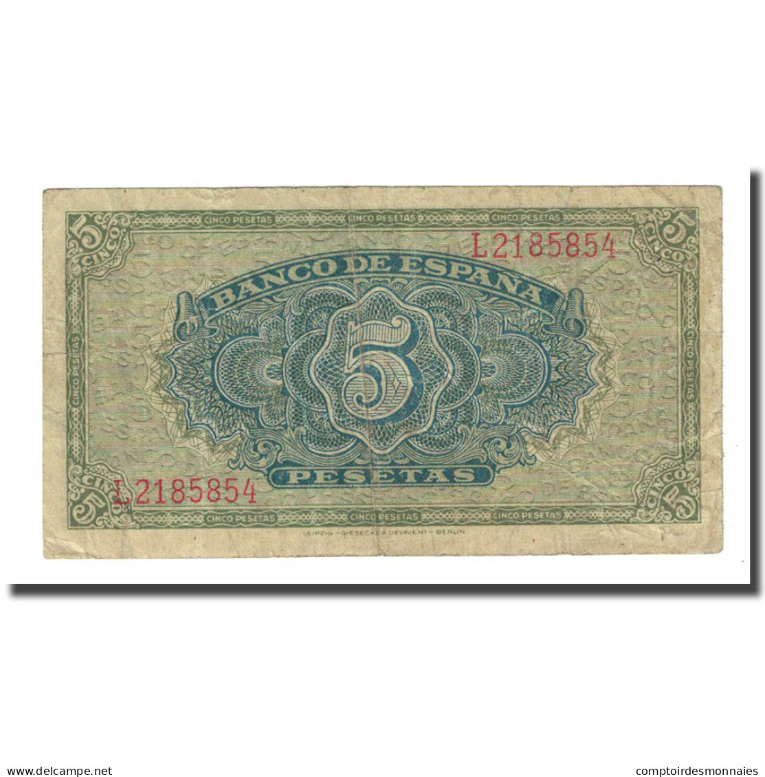 Billet, Espagne, 5 Pesetas, 1940-09-04, KM:123a, TB - 5 Peseten