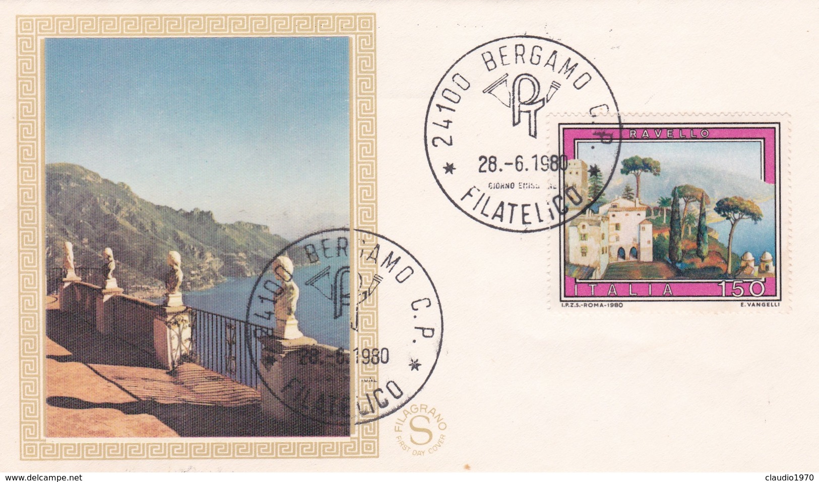 BUSTA F.D.C. - RAVELLO. CITTADINA DELLA CAMPANIA - BERGAMO C.P. FILATELICO - 1980 - FDC