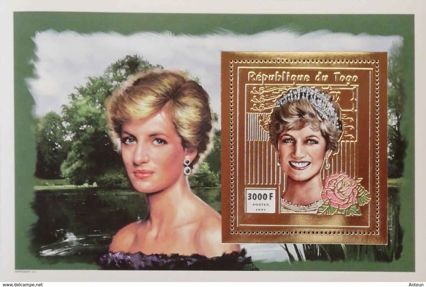 TOGO 1997 Diana,Princess  Of Wales S/S In Gold Foil - Togo (1960-...)