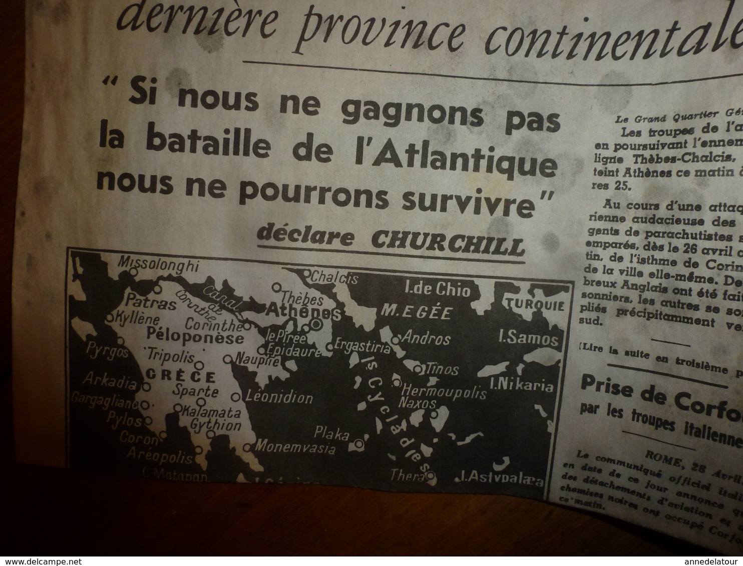 1941 Le 29 Avril :PARIS-SOIR ->Victoire De L'armée Allemande à Athènes, Nous Devons Gagner La Bataille Dit CHURCHILL;etc - Autres & Non Classés