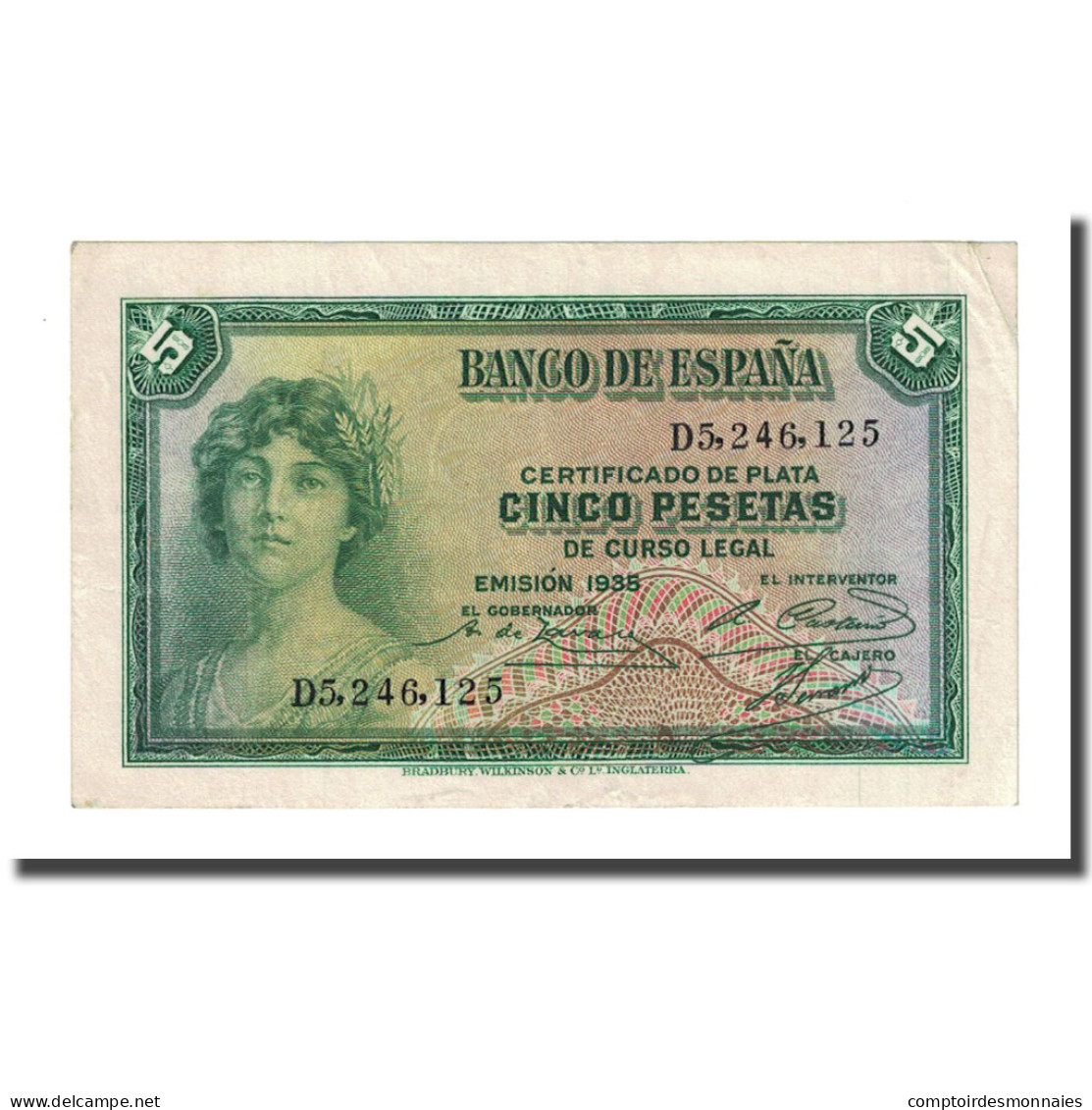 Billet, Espagne, 5 Pesetas, 1935, KM:85a, SPL - 5 Pesetas