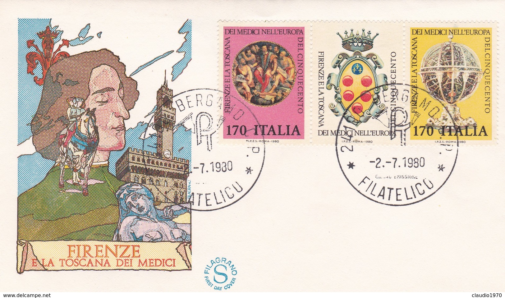 BUSTA F.D.C. - FIRENZE E LA TOSCANA DEI MEDICI  - BERGAMO C.P. FILATELICO - 1980 - FDC