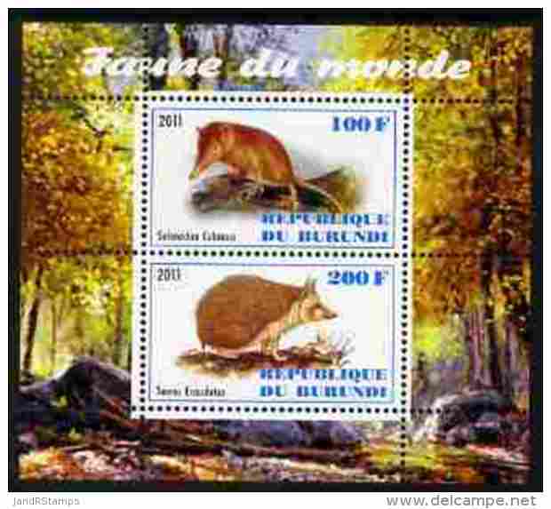 90593 Burundi 2011 Fauna Of The World - Mammals (Tenrec &amp; Solenodon) Perf Sheetlet Containing 2 Values U/m (animals) - Unused Stamps