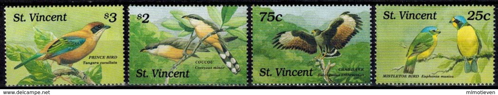 MDB-BK8-325 MINT ¤ ST VINCENT 1998 4w In Serie ¤ BIRDS OF THE CARIBBEAN OISEAUX BIRDS PAJAROS VOGELS VÖGEL - Songbirds & Tree Dwellers