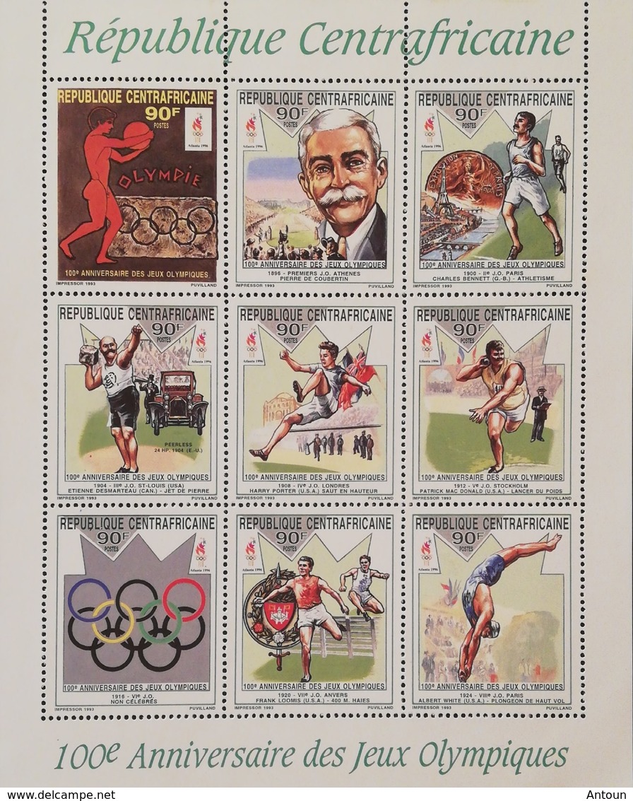 Central African Republic 1993 Modern Olympic Games,Cent. POSTAGE FEE TO BE ADDED ON ALL ITEMS - Central African Republic