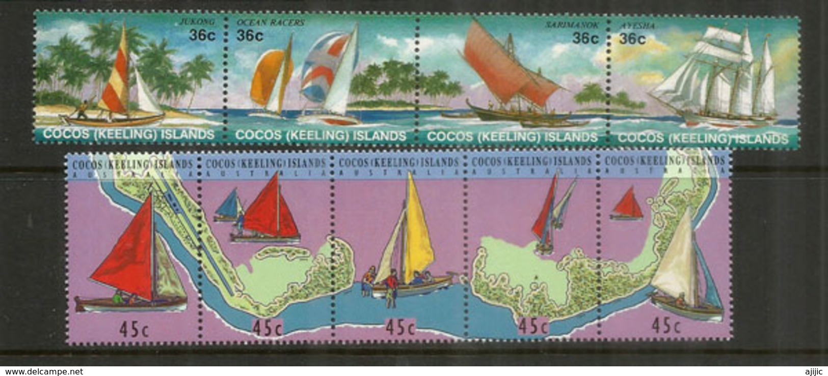 Navigation à Voile Aux  îles COCOS (Océan Indien)  9  Timbres Neufs ** Côte 15 € - Cocos (Keeling) Islands