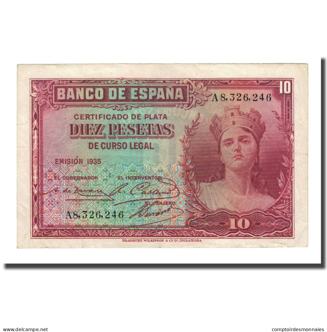 Billet, Espagne, 10 Pesetas, 1935, KM:86a, SUP - 10 Pesetas