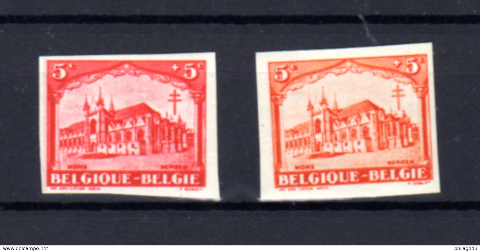 1928  Belgique, Mons, Ste Waudru, 267 Non Dentelé (2 Teintes), - Autres & Non Classés