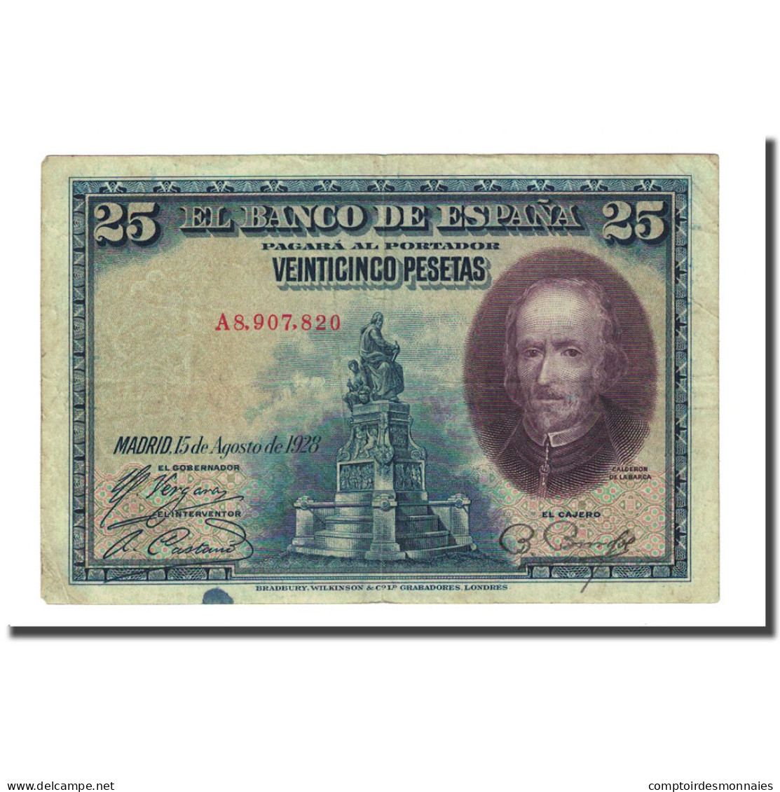 Billet, Espagne, 25 Pesetas, 1928-08-15, KM:74b, TB - 1-2-5-25 Pesetas