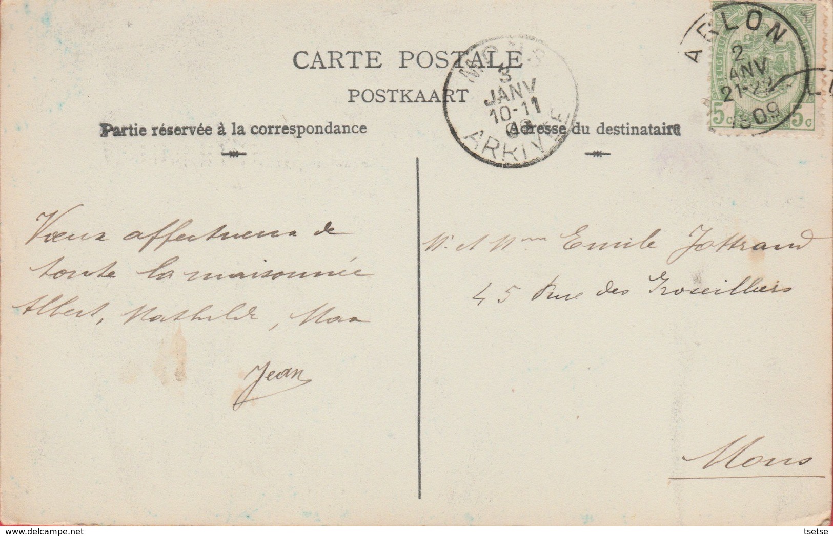Arlon ... Oblitération - Cécile Lefebure - Dentellière, âgée De 90 Ans - 1909 ( Voir Verso ) - Arlon