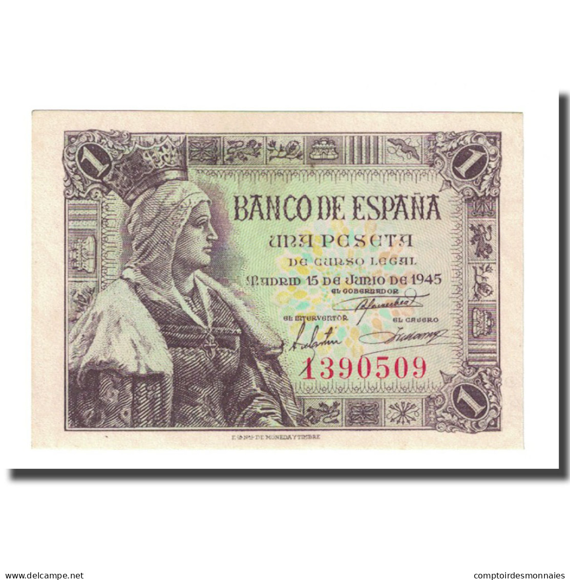 Billet, Espagne, 1 Peseta, 1945-06-15, KM:128a, NEUF - 1-2 Pesetas