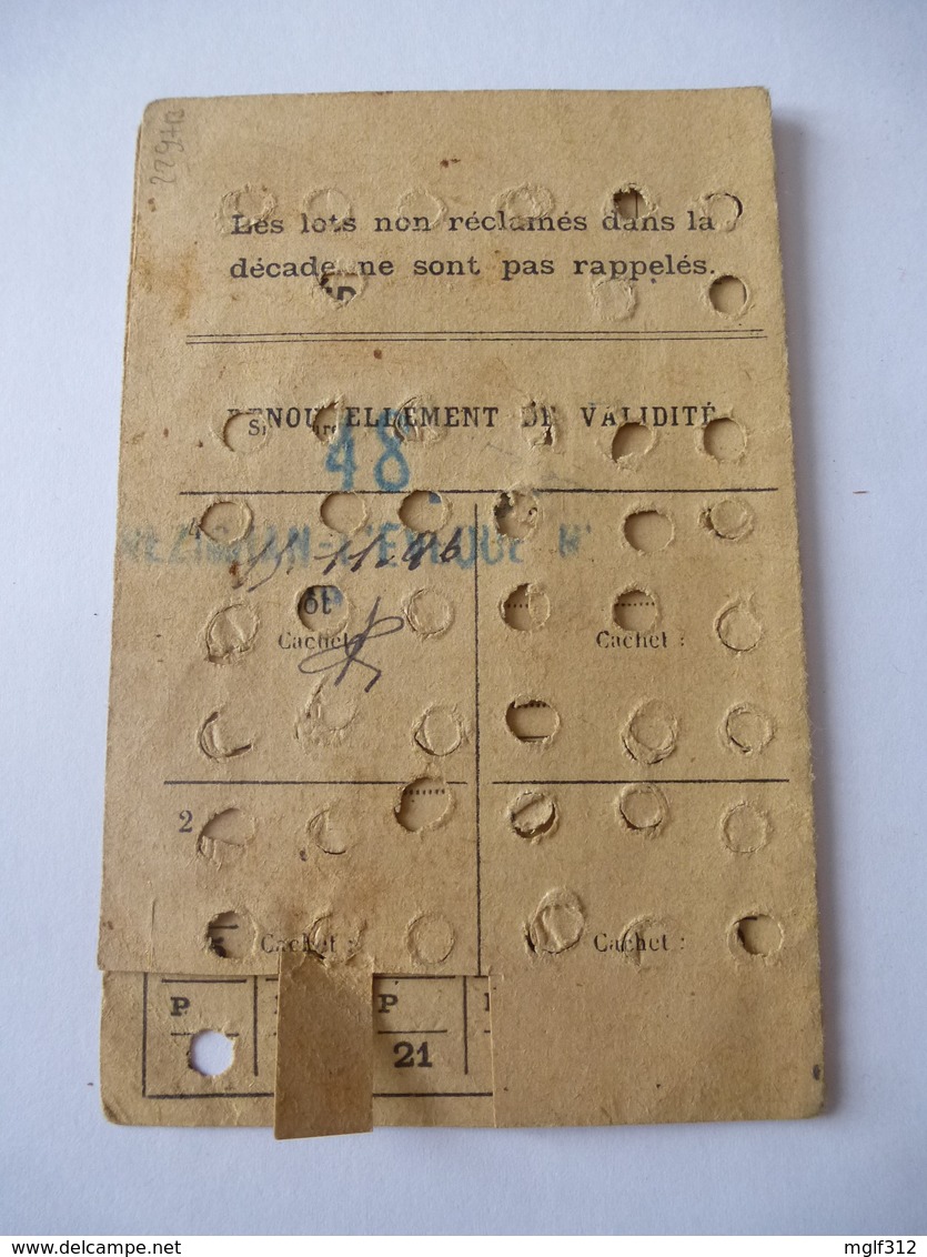 NEZIGNAN-L'EVEQUE (34) CARTE De RATIONNEMENT DE TABAC Après 1945 - Documents