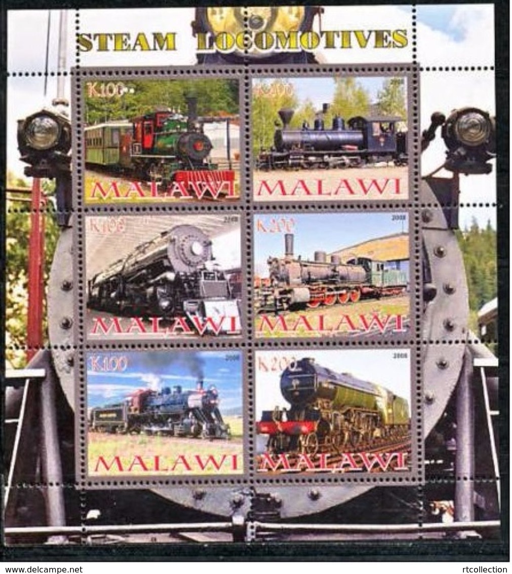 Malawi 2008 M/S Cinderella Issue Stamps Steam Locomotives Trains Transport Railway Rail Train Locomotive MNH Perforated - Trains