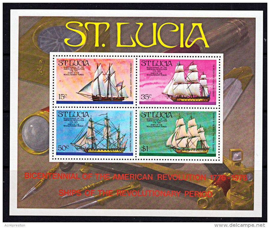 A5497 SAINT LUCIA 1976, SG MS414 Bicentenary American Revolution,  Sailing Ships,  MNH - St.Lucia (1979-...)