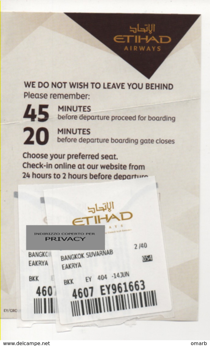 Alt1047 Baggage Claim Etichetta Bagagli Etihad Airways Compagnia Aerea Emirati Arabi Abu Dhabi Bangkok - Baggage Etiketten