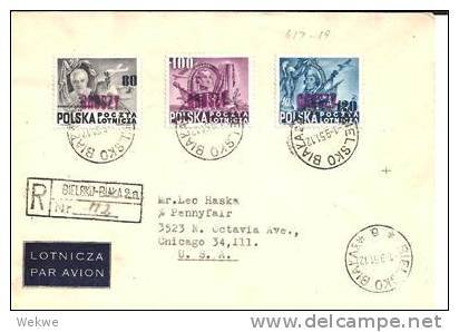 Pol154b- POLEN  / USA Verfassung, Groszy Zudruck Rot, 1951 Nach Chicago (Brief, Cover, Letter, Lettre) - Lettres & Documents