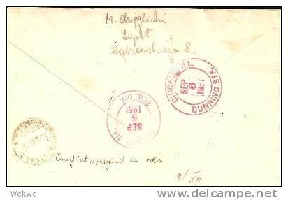 Pol154b- POLEN  / USA Verfassung, Groszy Zudruck Rot, 1951 Nach Chicago (Brief, Cover, Letter, Lettre) - Briefe U. Dokumente