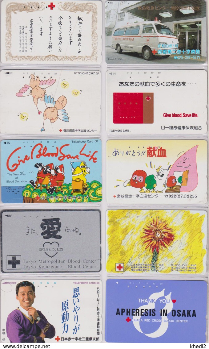 LOT De 10 Télécartes Japon - CROIX ROUGE / Santé Médecine - RED CROSS Japan Phonecards - ROTES KREUZ - 554 - Colecciones