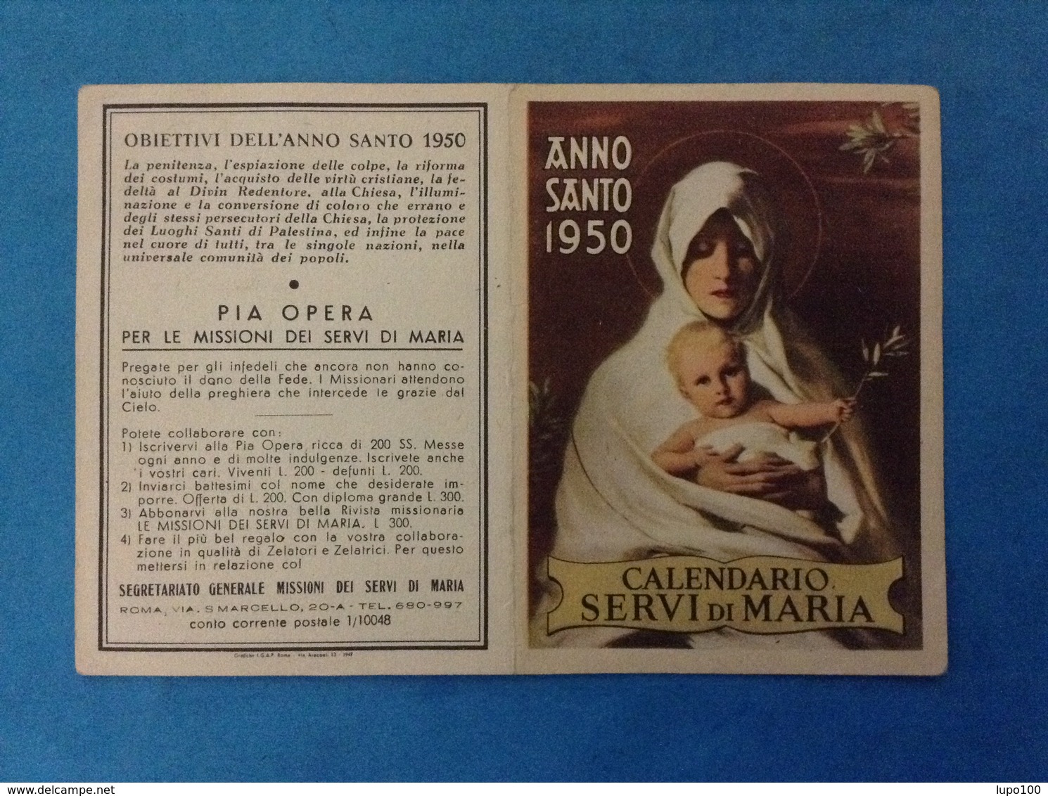 SANTINO CALENDARIETTO HOLY CARD - CALENDARIO SERVI DI MARIA ANNO SANTO 1950 - Formato Piccolo : 1961-70