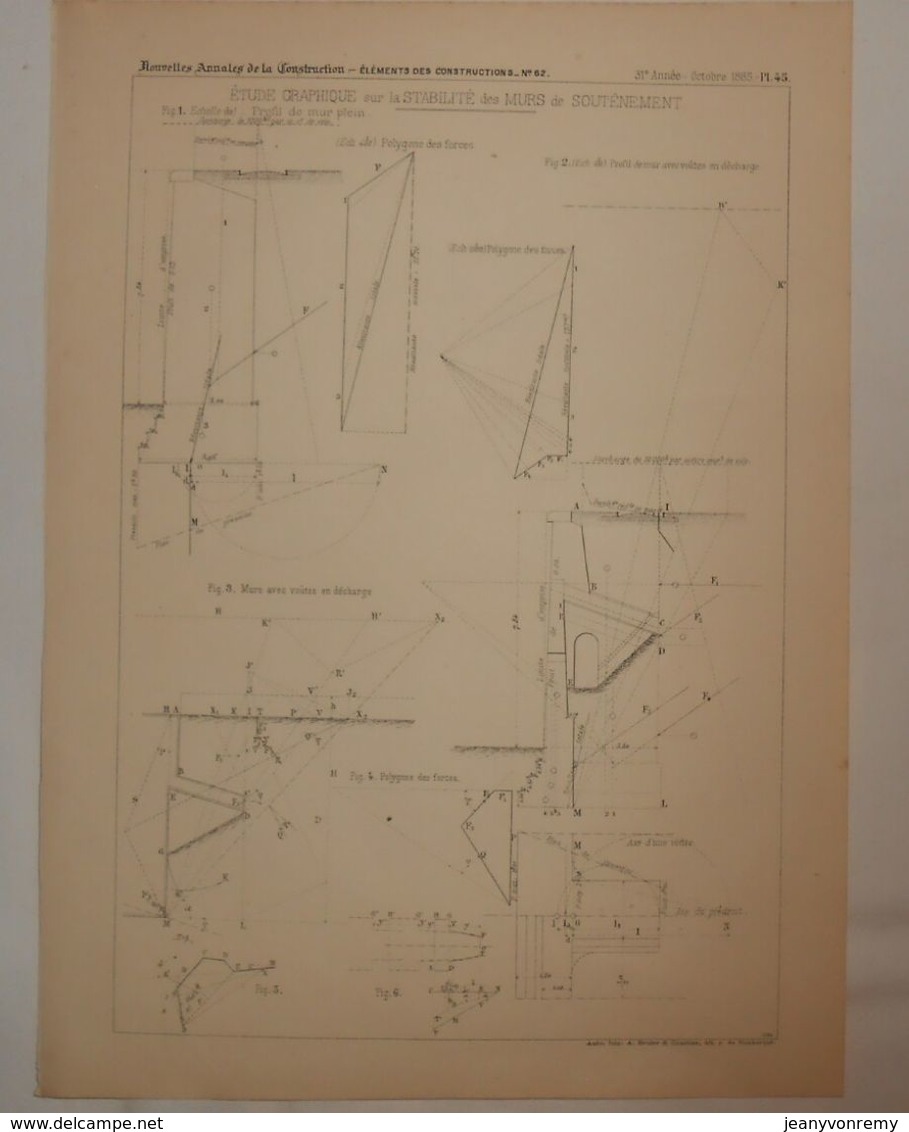 Plan De L'étude Graphique Sur La Stabilité Des Murs De Soutènements. 1885. - Publieke Werken