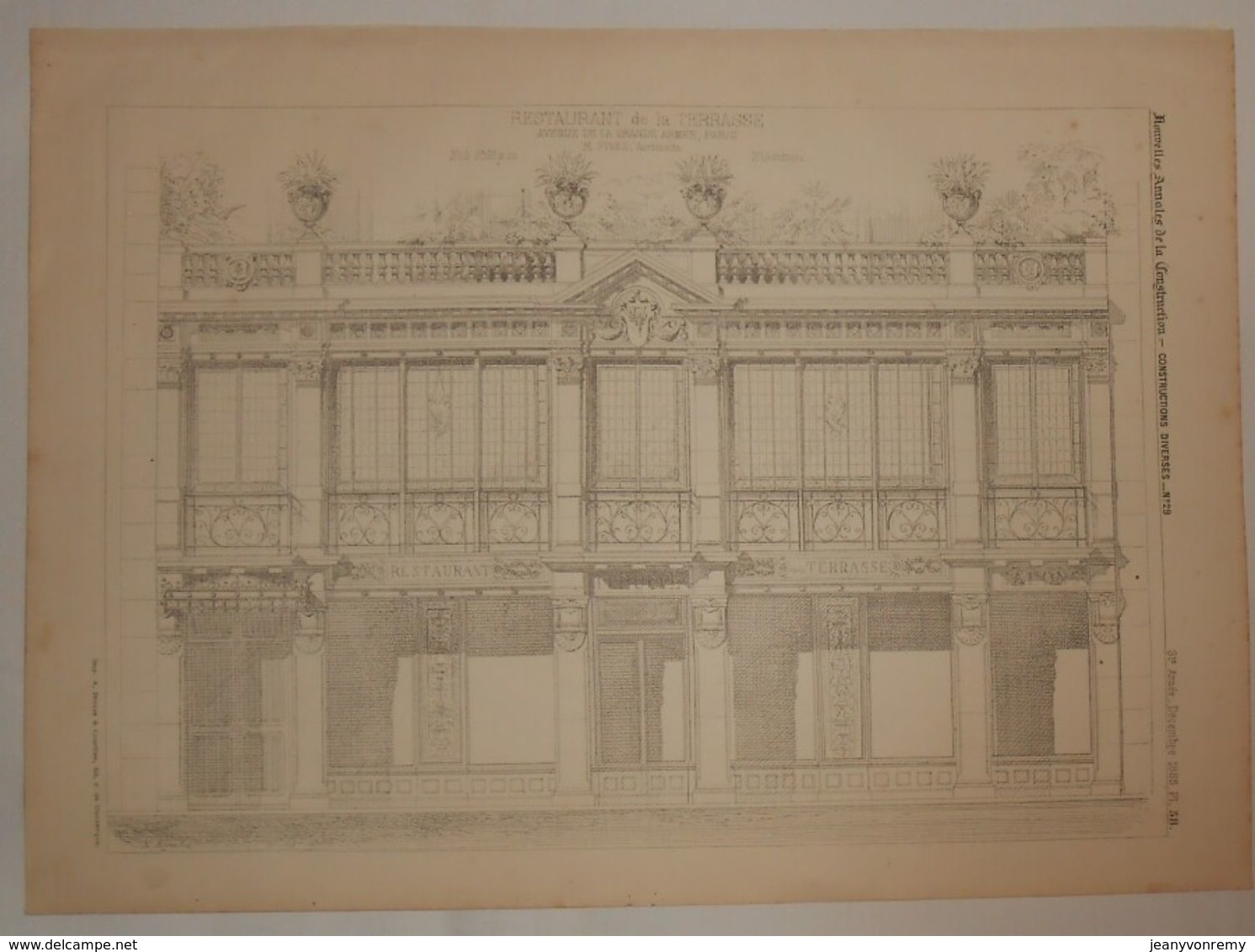 Plan Du Restaurant De La Terrasse, Avenue De La Grande Armée à Paris. M. Fivaz, Architecte. 1885. - Travaux Publics