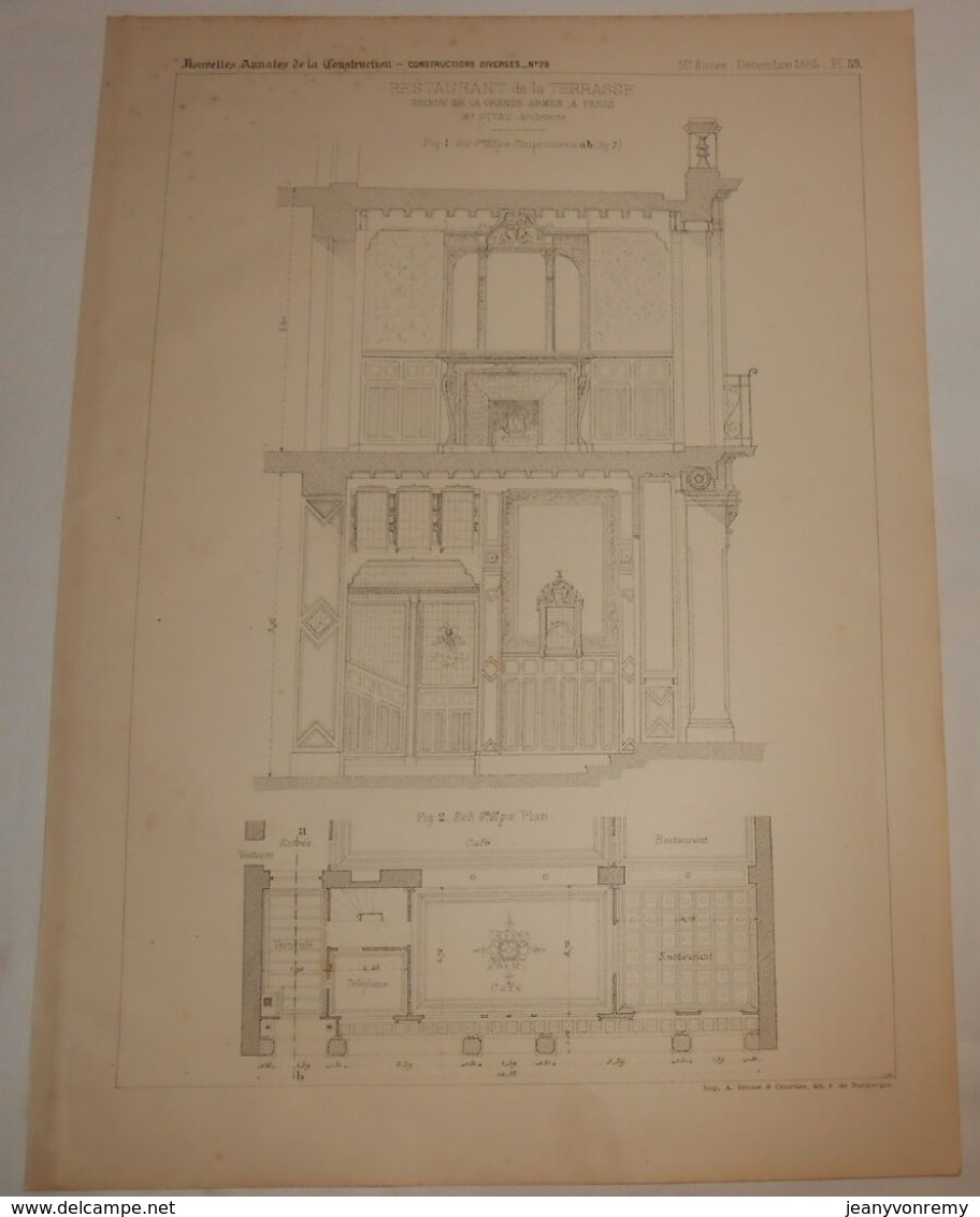 Plan Du Restaurant De La Terrasse, Avenue De La Grande Armée à Paris. M. Fivaz, Architecte. 1885. - Travaux Publics