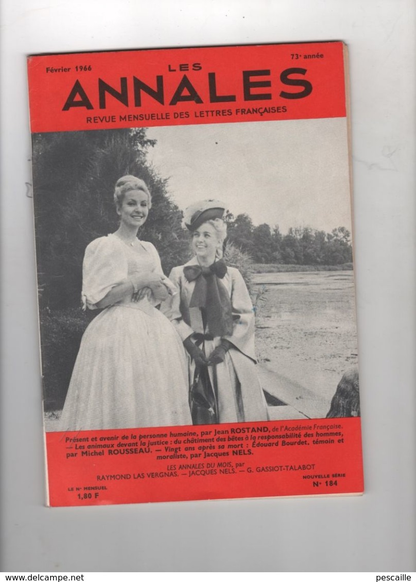 LES ANNALES 02 1966 - GENEVIEVE CASILE ET MARIE DUBOIS - JEAN ROSTAND - ANIMAUX DEVANT LA JUSTICE - EDOUARD BOURDET - - 1950 - Today