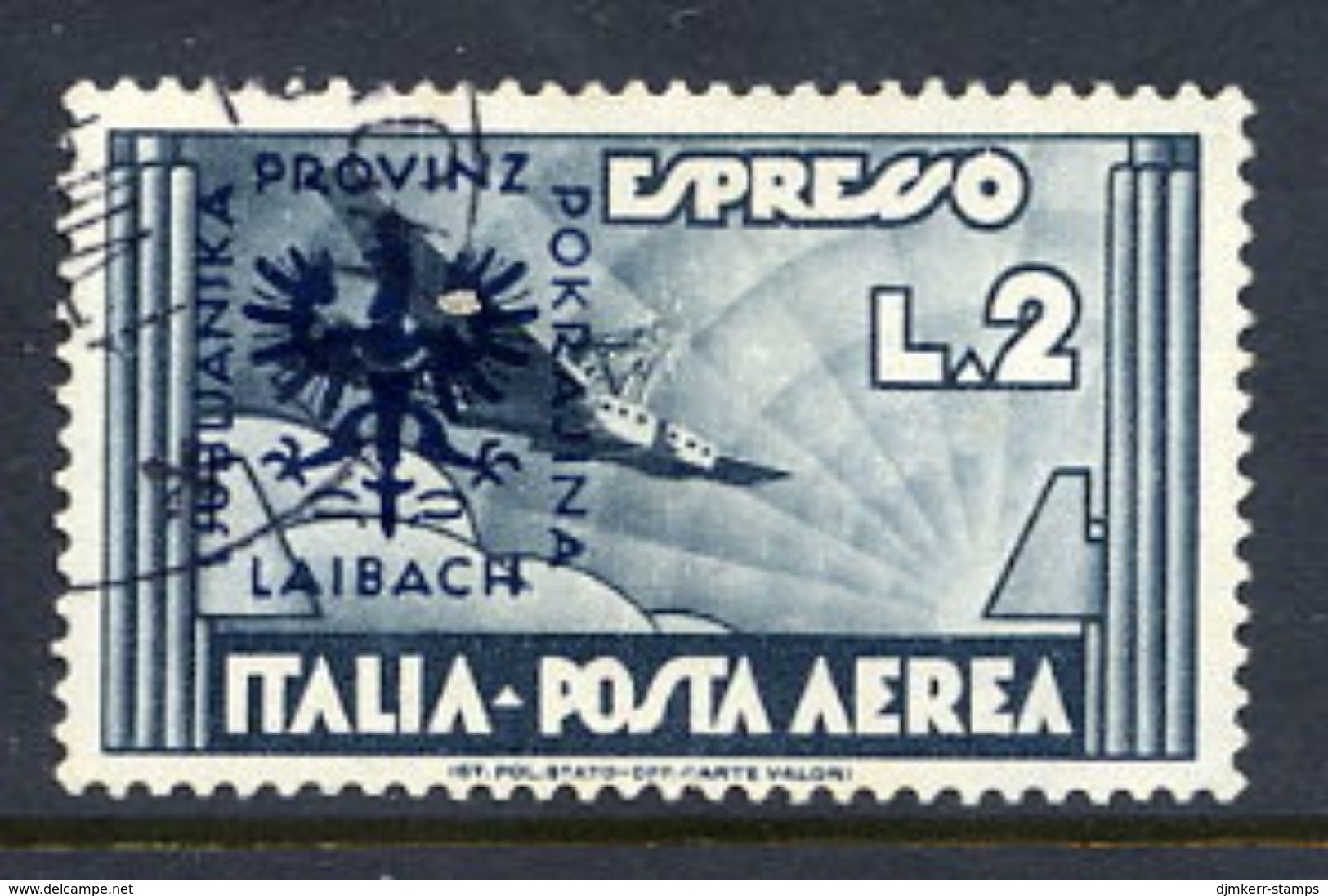 LJUBLJANA PROVINCE 1944 Express Airmail 2 L.  Used.  Michel 28 - Occupation 1938-45