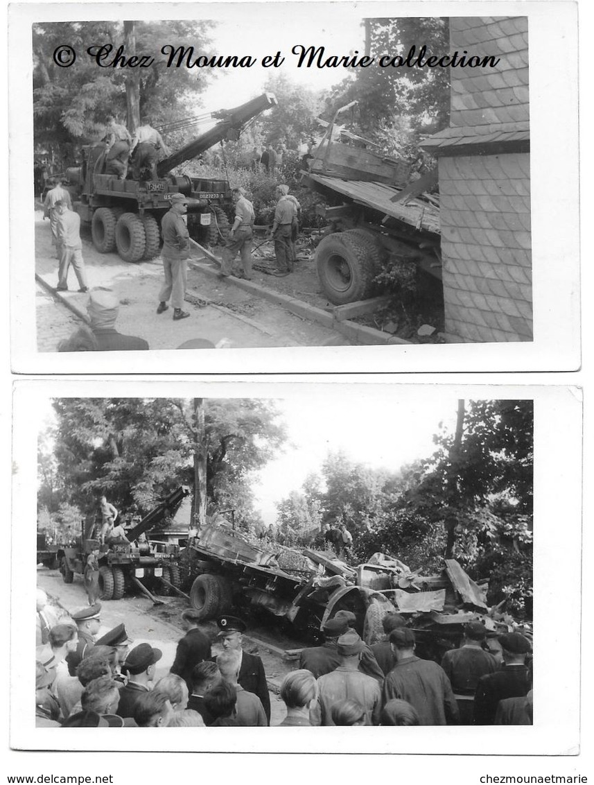 CAMION US DEPANNANT VEHICULE ACCIDENTE - LOT DE 2 CARTES PHOTOS MILITAIRES - Matériel