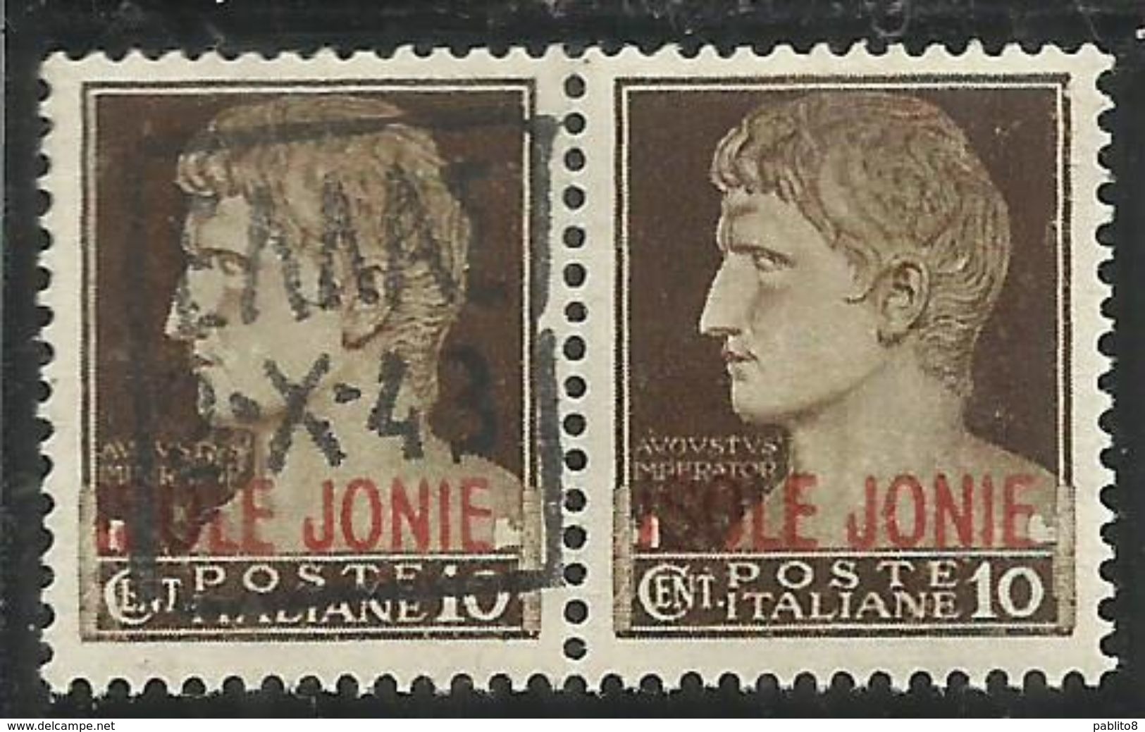 ZANTE 1943 COPPIA ISOLE JONIE + AMMINISTRAZIONE CIVILE GRECA BLACK OVERPRINTED SOPRASTAMPA NERA CENT. 10 MNH CERTIFICATA - Duitse Bez.: Zante