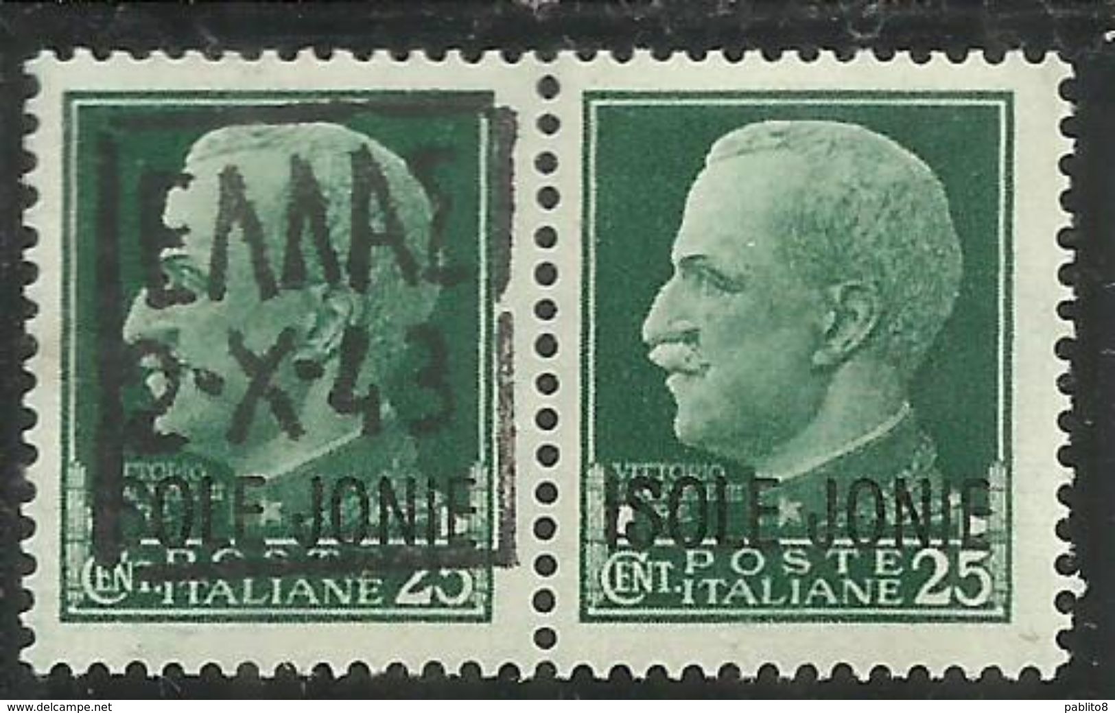 ZANTE 1943 COPPIA ISOLE JONIE + AMMINISTRAZIONE CIVILE GRECA BLACK OVERPRINTED SOPRASTAMPA NERA CENT. 25 MNH CERTIFICATA - German Occ.: Zante