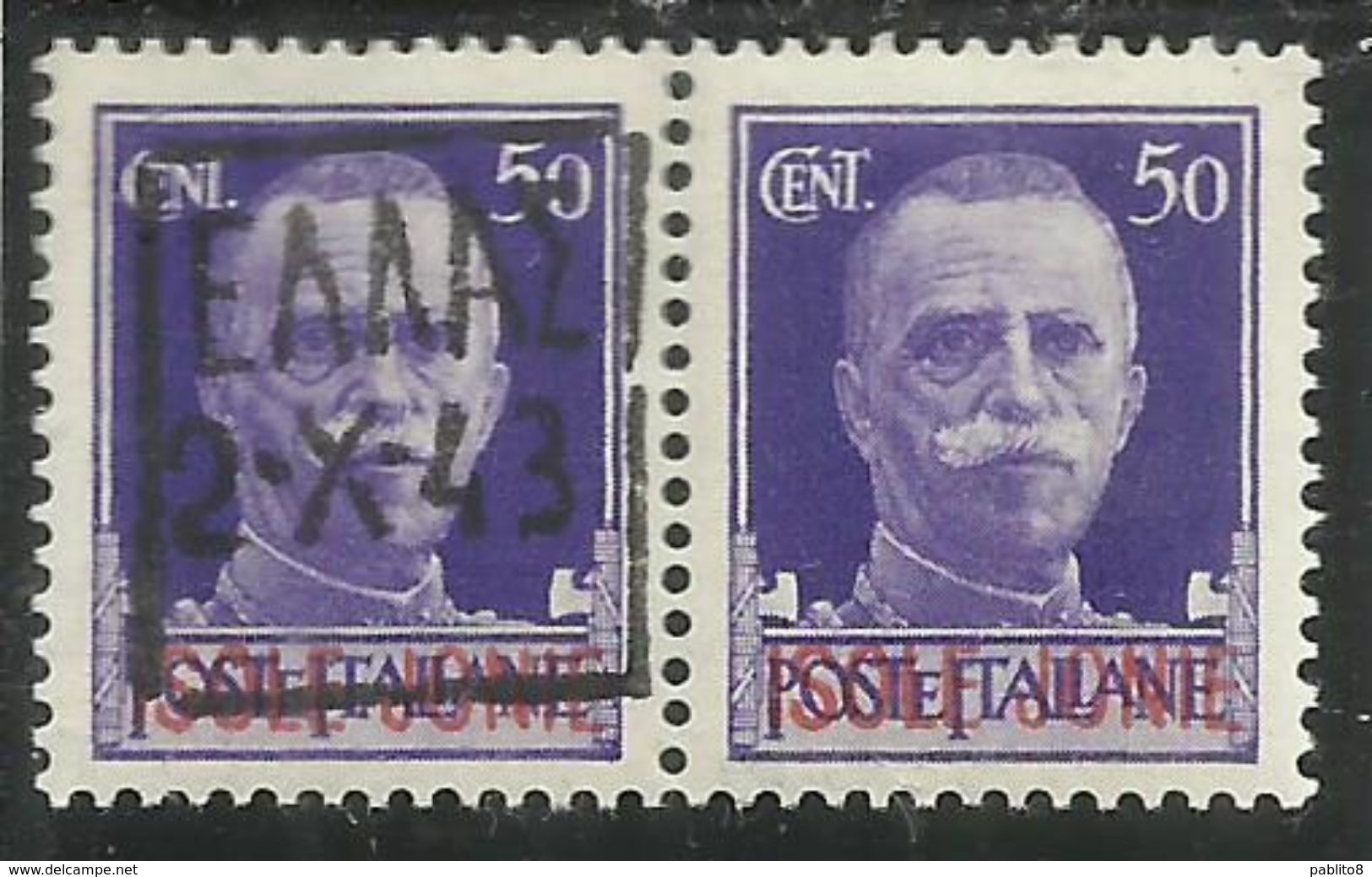 ZANTE 1943 COPPIA ISOLE JONIE + AMMINISTRAZIONE CIVILE GRECA BLACK OVERPRINTED SOPRASTAMPA NERA CENT. 50 MNH CERTIFICATA - Duitse Bez.: Zante