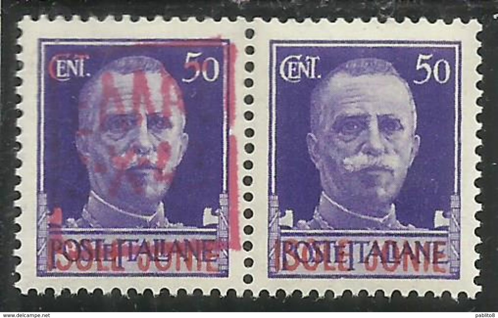 ZANTE 1943 COPPIA ISOLE JONIE + AMMINISTRAZIONE CIVILE GRECA RED OVERPRINTED SOPRASTAMPA ROSSA CENT. 50 MNH CERTIFICATA - Duitse Bez.: Zante