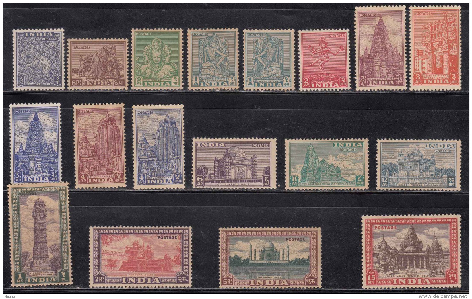 18v India MNH &amp; MH 1949 Archeological Series, Short Set (Rs 10/- Missing), Architecture, As Scan - Nuovi