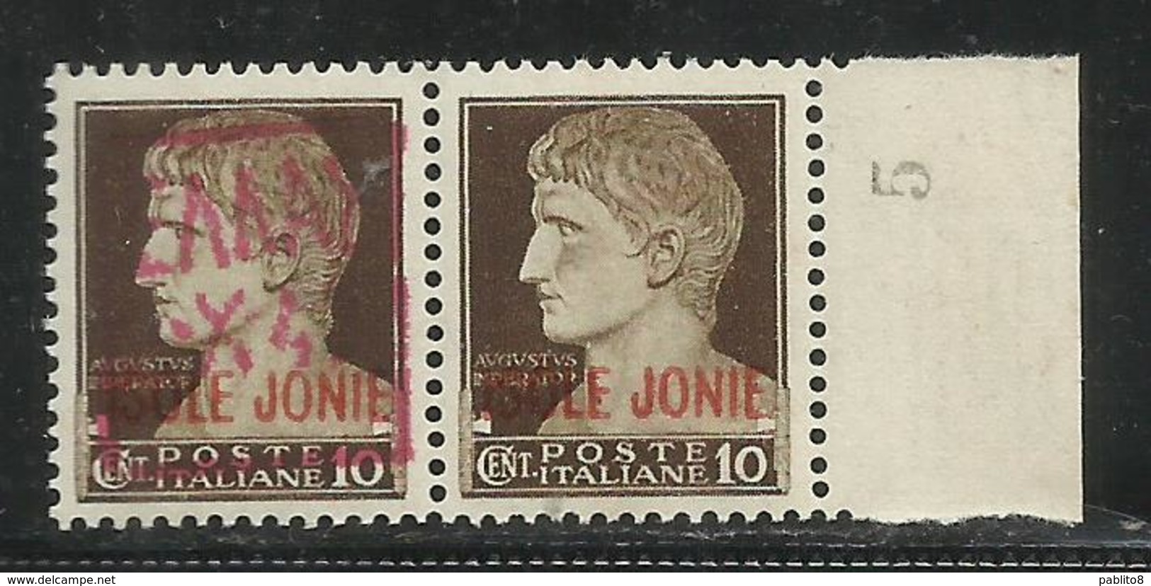 ZANTE 1943 COPPIA ISOLE JONIE + AMMINISTRAZIONE CIVILE GRECA RED OVERPRINTED SOPRASTAMPA ROSSA CENT. 10 MNH CERTIFICATA - Duitse Bez.: Zante