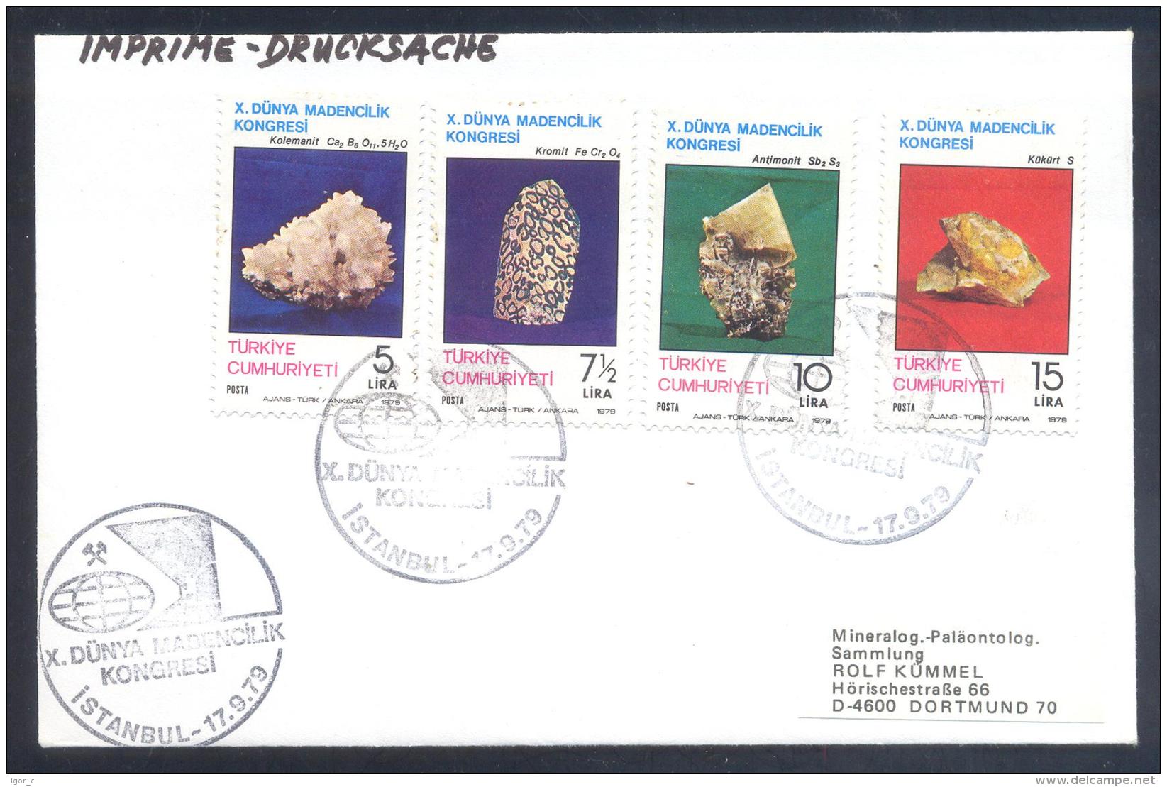 Turkey 1979 Cover - Minerals Fosil Fossil Mine Mineralien Paleontolyogy Speleology; Antimonit Koimit Kolemanit Congress - Mineralien