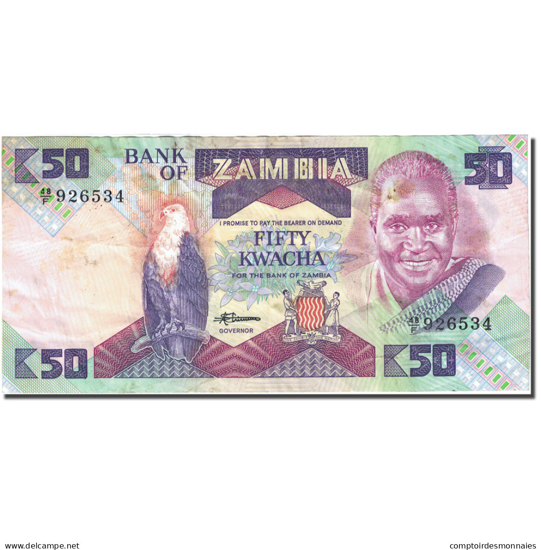 Billet, Zambie, 50 Kwacha, 1980-1986, Undated (1986-1988), KM:28a, TB - Zambie