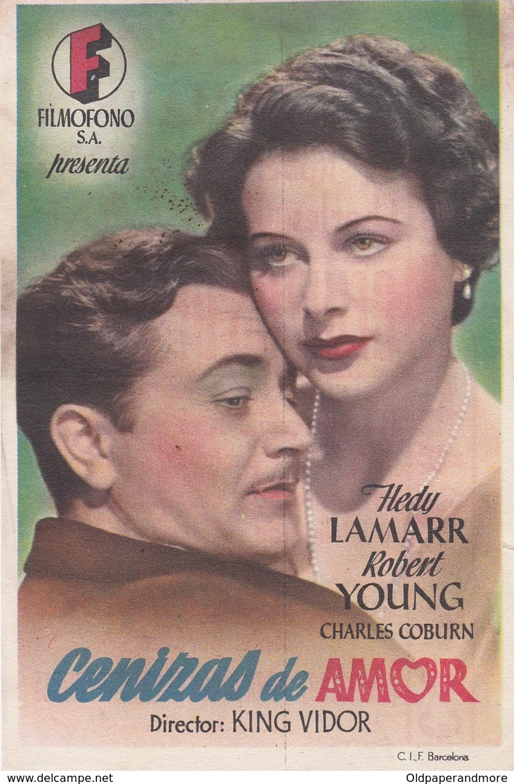 SPAIN ESPAÑA - CINE - FILM - CINEMA - ADVERTISEMENT - CENIZAS DE AMOR - HEDY LAMARR - ROBERT YOUNG - Cinema Advertisement