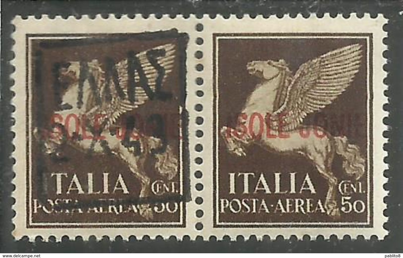 ZANTE 1943 COPPIA ISOLE JONIE + AMMINISTRAZIONE CIVILE GRECA SOPRASTAMPA NERA POSTA AEREA CENT. 25 MNH CERTIFICATA - Duitse Bez.: Zante