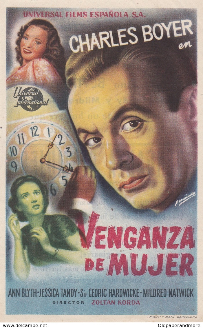SPAIN ESPAÑA - CINE - FILM - CINEMA - ADVERTISEMENT - VENGANZA DE MUJER - CHARLES BOYER - ANN BLYTH - Cinema Advertisement