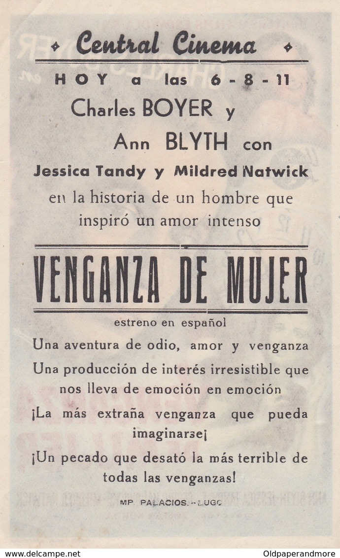 SPAIN ESPAÑA - CINE - FILM - CINEMA - ADVERTISEMENT - VENGANZA DE MUJER - CHARLES BOYER - ANN BLYTH - Cinema Advertisement